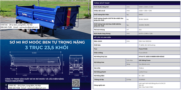 3FG0930A, Ben 23.5m3 HYVA Tự Trọng Nặng